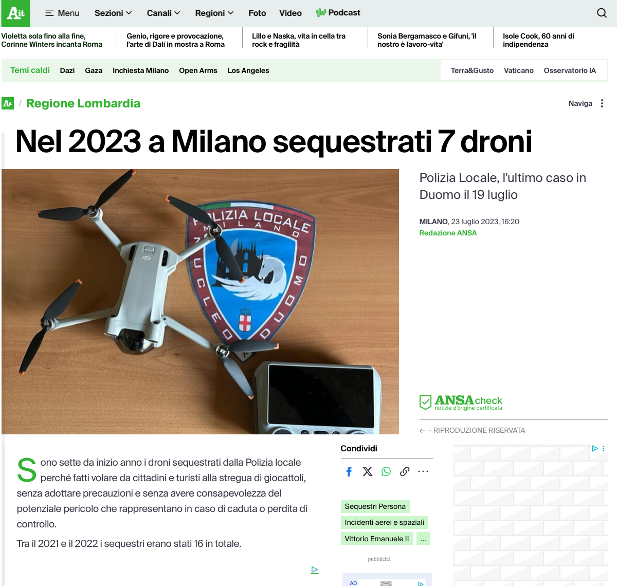 Milan drone seizures