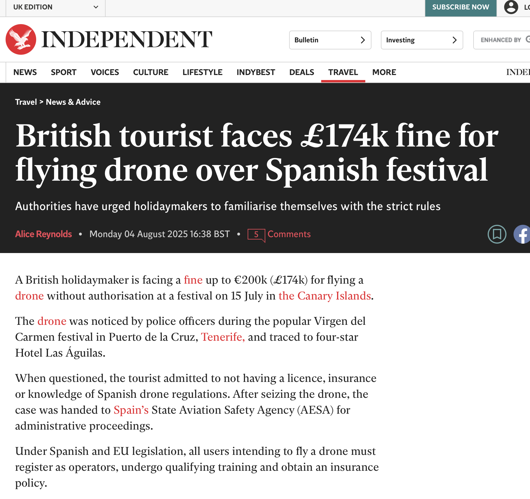 Spain Tenerife drone fine